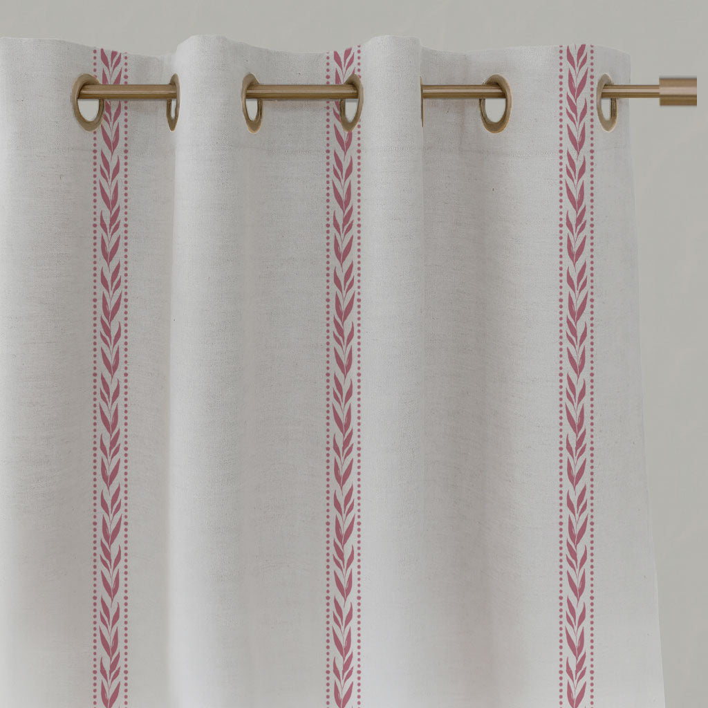 Pink Striped Linen Eyelet Curtains - Helena Autumn Pink - White base fabric.