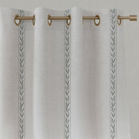 Grey Striped Linen Eyelet Curtains - Helena Greige  - White base fabric.