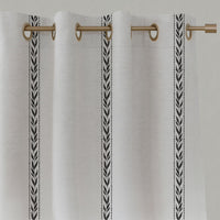 Black Striped Linen Eyelet Curtains - Helena Noir - White base fabric.