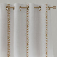Orange / Yellow Striped Linen Eyelet Curtains - Helena Ochre - White base fabric.