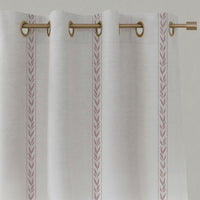 Pink Striped Linen Eyelet Curtains - Helena Peony - White base fabric.