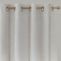 Neutral / Brown Striped Linen Eyelet Curtains - Helena Taupe - White base fabric.