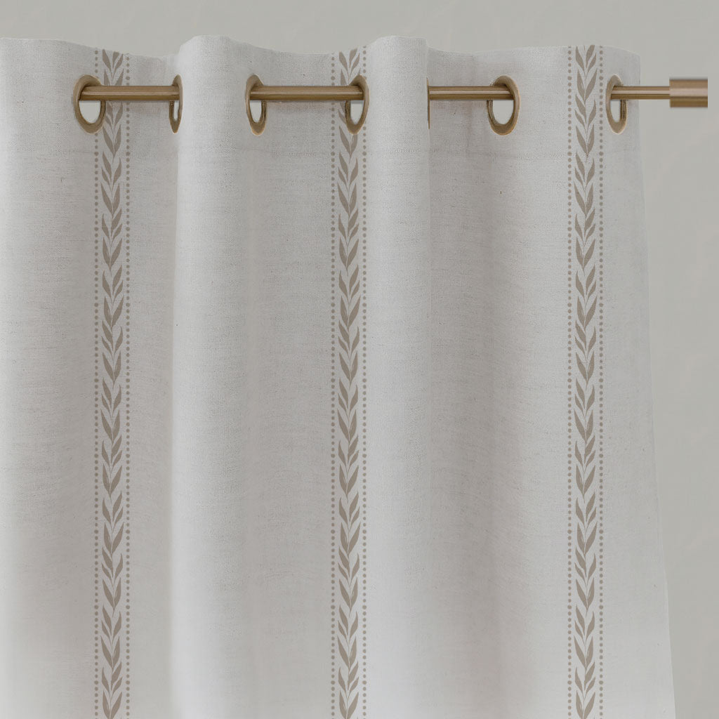 Neutral / Brown Striped Linen Eyelet Curtains - Helena Taupe - White base fabric.