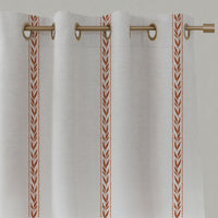 Orange Striped Linen Eyelet Curtains - Helena Terracotta - White base fabric.
