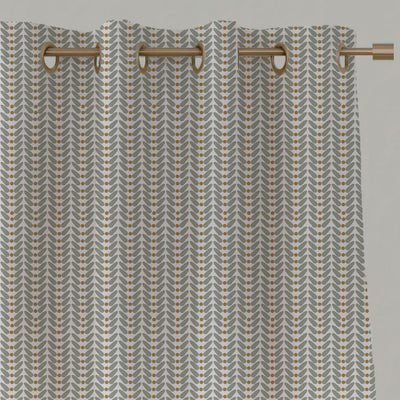 Orange / Yellow Patterned Linen Eyelet Curtains - Hilda Ochre - White base fabric.