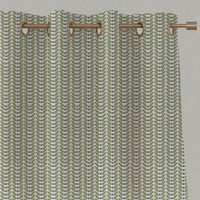 Green Patterned Linen Eyelet Curtains - Hilda Olive - White base fabric.