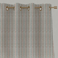 Red / Orange Patterned Linen Eyelet Curtains - Hilda Terracotta - White base fabric.