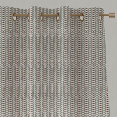 Red / Orange Patterned Linen Eyelet Curtains - Hilda Terracotta - White base fabric.