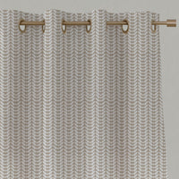 Neutral / Brown Patterned Linen Eyelet Curtains - Hirlev-INV-WHT Taupe - White base fabric.