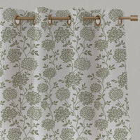 Green Floral Linen Eyelet Curtain - Hulsey Moss-WHT - White base fabric.