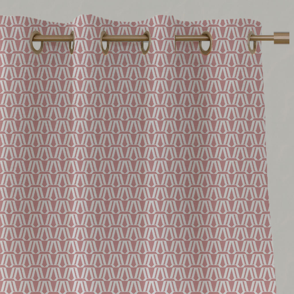 Pink Patterned Linen Eyelet Curtains - Ilva Dusty Pink - White base fabric.