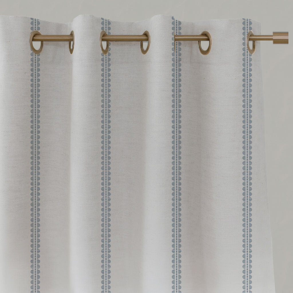 Blue Striped Linen Eyelet Curtains - Imogen Agate Blue - White base fabric.