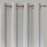 Blue Striped Linen Eyelet Curtains - Imogen Ink - White base fabric.