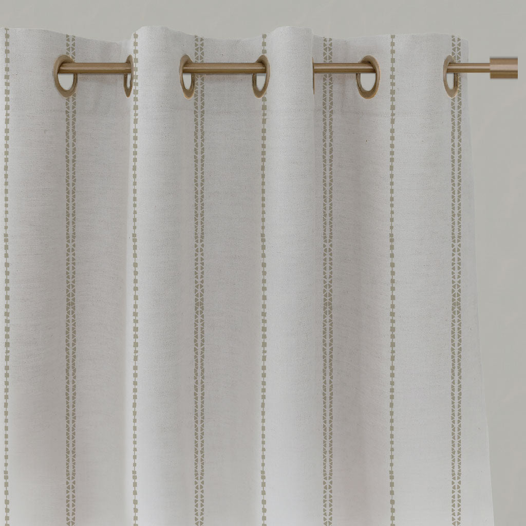 Neutral / Grey Striped Linen Eyelet Curtains - Inga Clay - White base fabric.