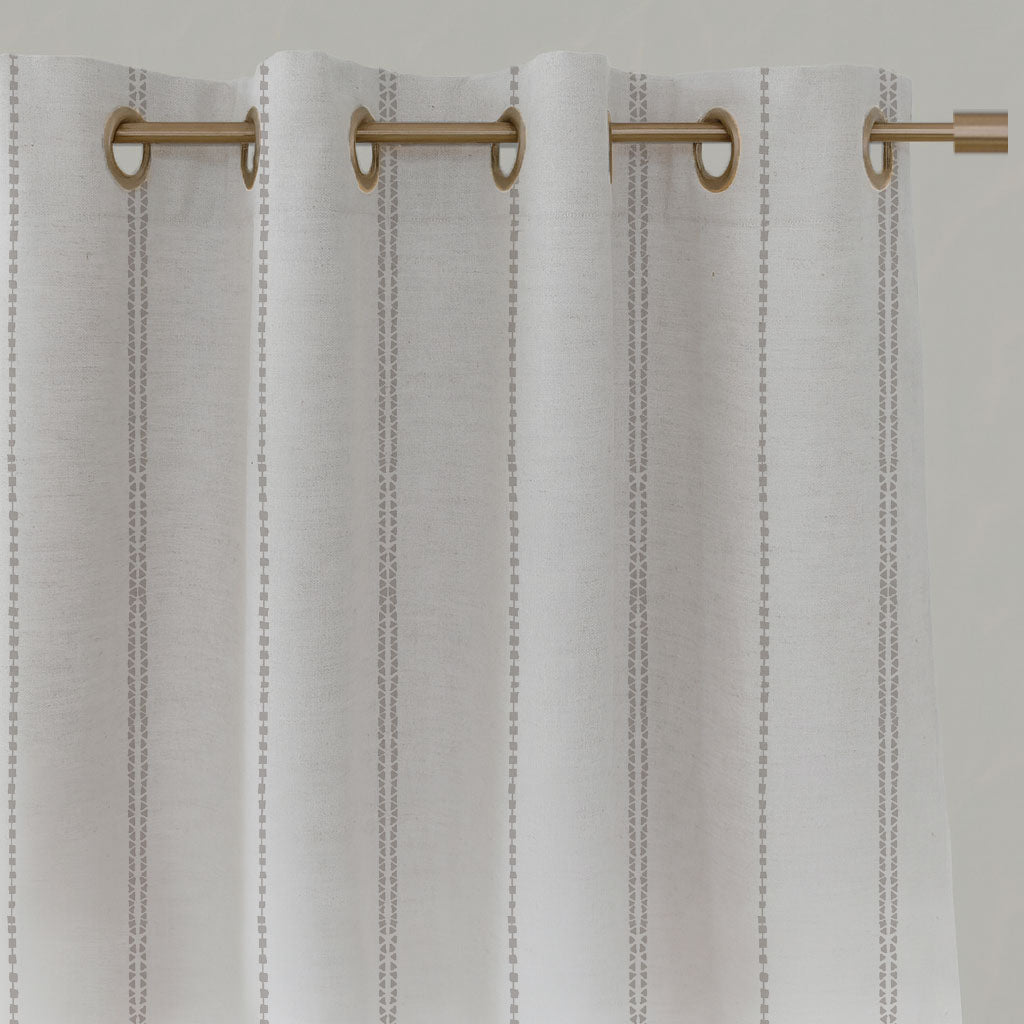 Neutral / Grey Striped Linen Eyelet Curtains - Inga Grey Sand - White base fabric.