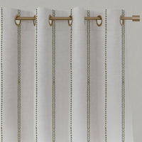 Green Striped Linen Eyelet Curtains - Inga Moss - White base fabric.