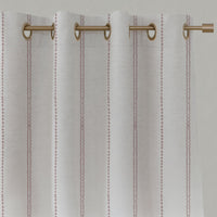 Pink Striped Linen Eyelet Curtains - Inga Peony - White base fabric.