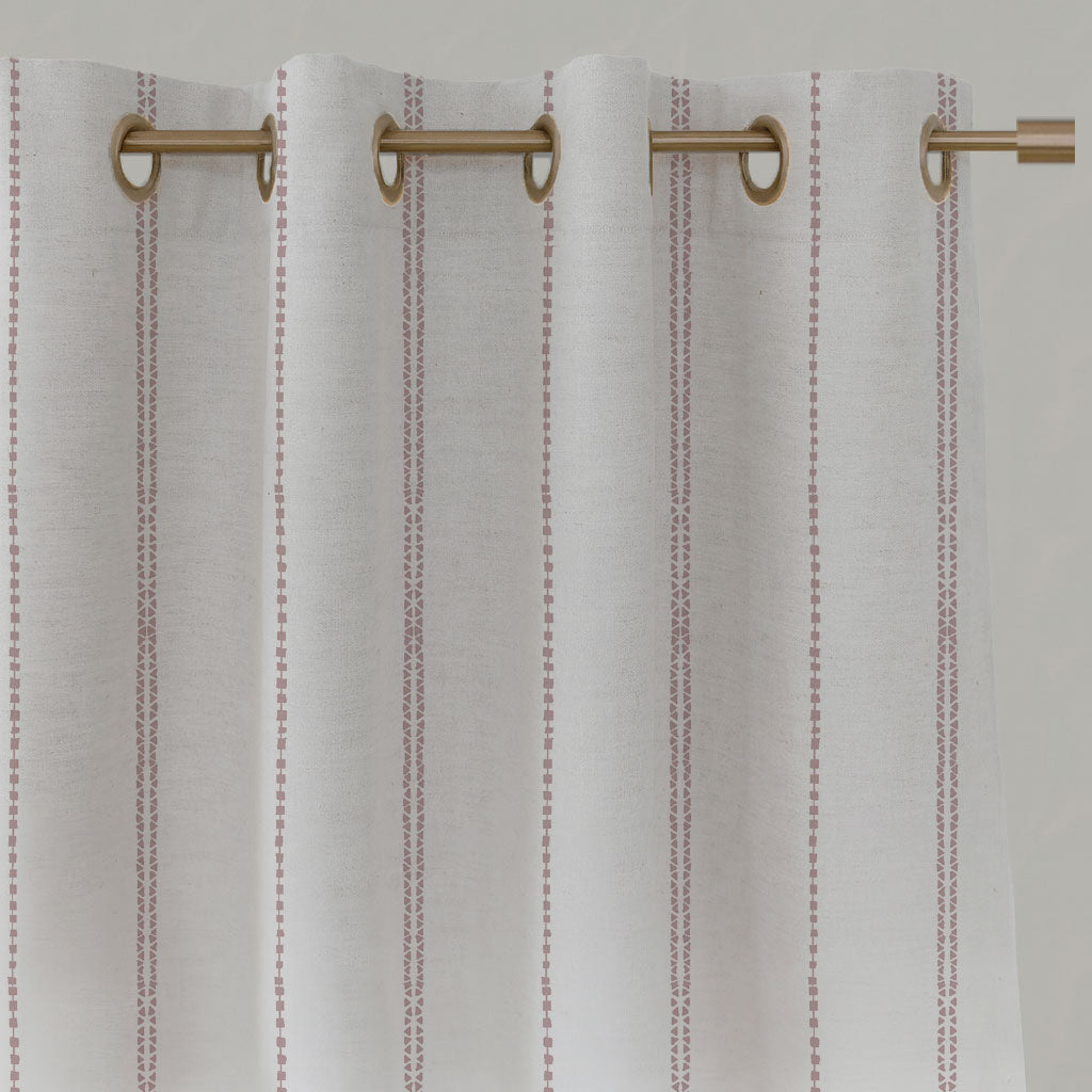 Pink Striped Linen Eyelet Curtains - Inga Peony - White base fabric.