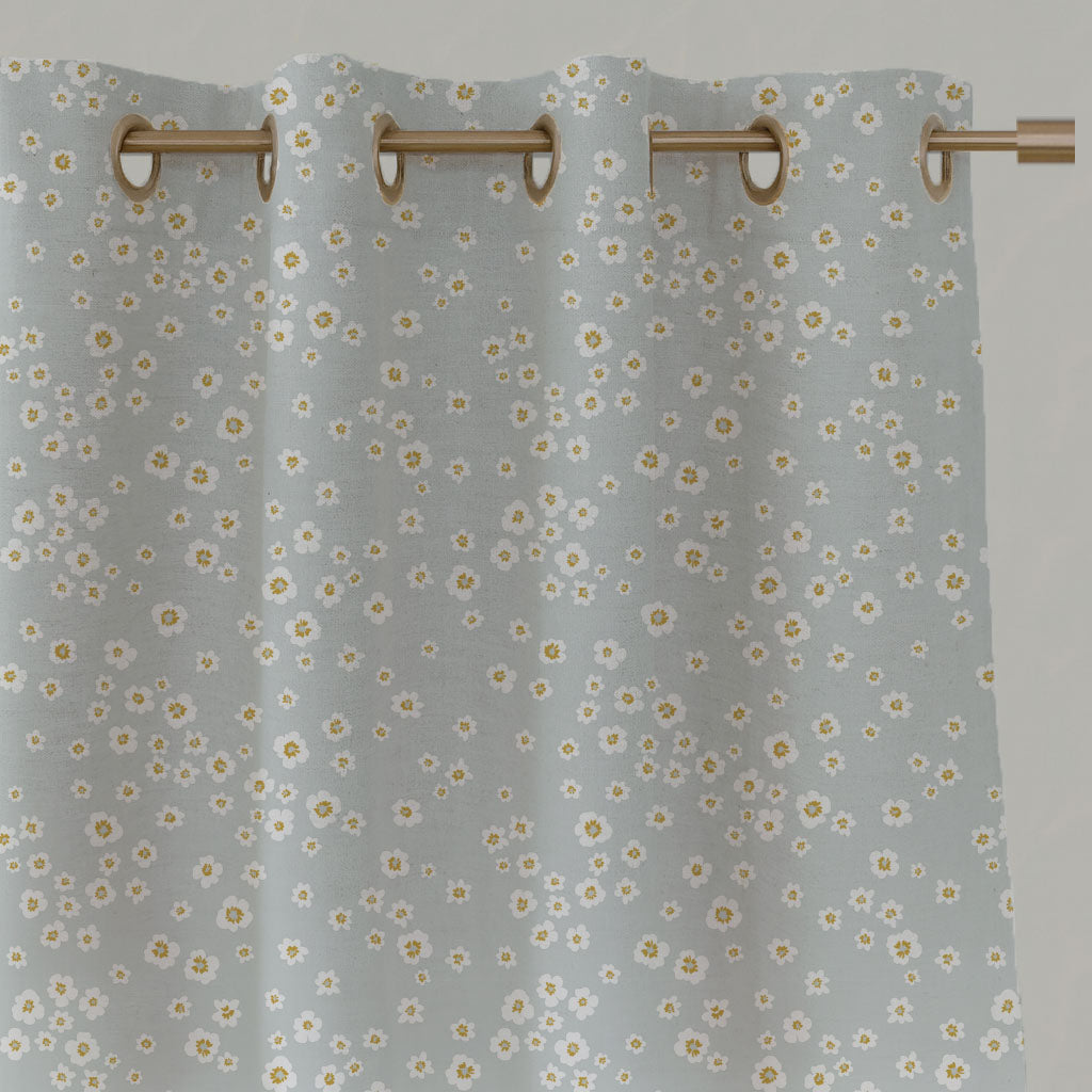 Yellow Floral Linen Eyelet Curtains - Janika Dijon - White base fabric.