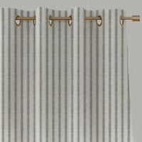 Green Striped Linen Eyelet Curtain - Kamillah Moss-WHT - White base fabric.
