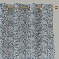Blue Floral Linen Eyelet Curtains - Katarina Agate Blue - White base fabric.