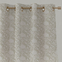 Neutral / Grey Floral Linen Eyelet Curtains - Katarina Clay - White base fabric.