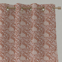 Red / Orange Floral Linen Eyelet Curtains - Katarina Terracotta - White base fabric.