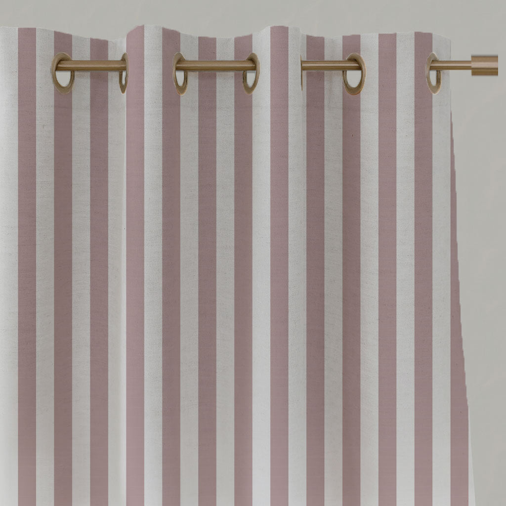 Pink Striped Linen Eyelet Curtains - Liliana Peony-WHT - White base fabric.