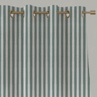 Light Green Striped Linen Eyelet Curtain - Lisabella Sage-WHT - White base fabric.