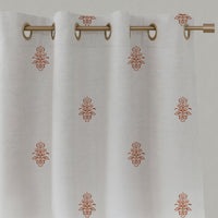 Orange Floral Linen Eyelet Curtains - Lisana Terracotta - White base fabric.