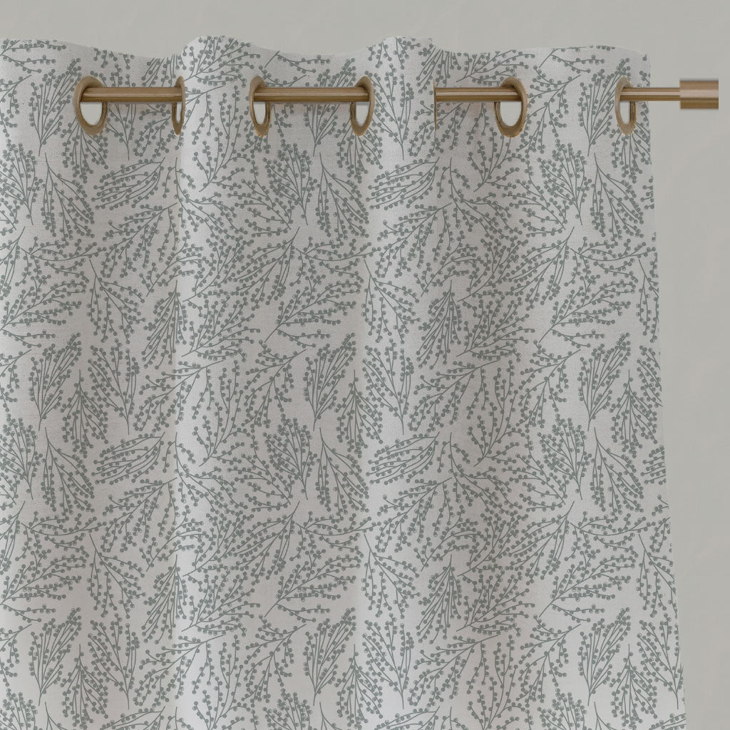 Grey Botanical Linen Eyelet Curtains - Lisbell Greige-WHT - White base fabric.