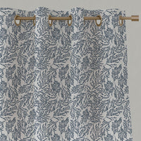 Blue Botanical Linen Eyelet Curtains - Lisbell Ink -WHT - White base fabric.