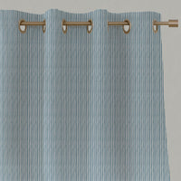 Blue Striped Linen Eyelet Curtains - Maisa Blue Mist - White base fabric.