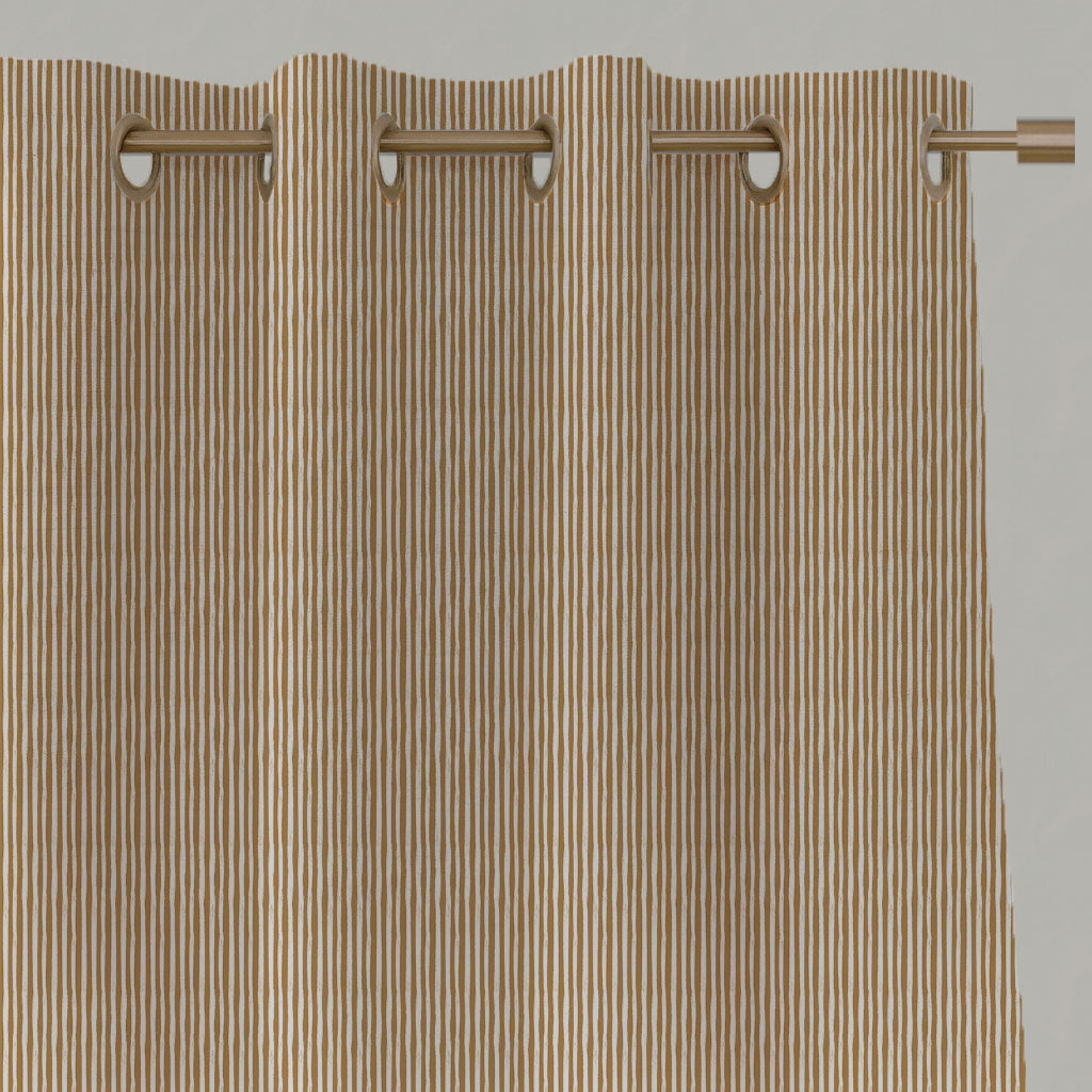 Orange / Yellow Striped Linen Eyelet Curtains - Maisa Ochre - White base fabric.
