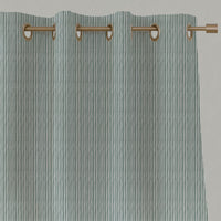 Green Striped Linen Eyelet Curtains - Maisa Sage - White base fabric.