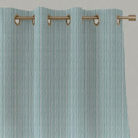 Blue Striped Linen Eyelet Curtains - Maisa Sea Breeze - White base fabric.