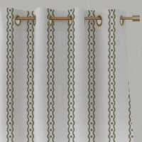 Green Abstract Striped Linen Eyelet Curtain - Margarie Moss-WHT - White base fabric.
