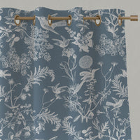 Blue Floral Linen Eyelet Curtains - Marianne Agate Blue - White base fabric.