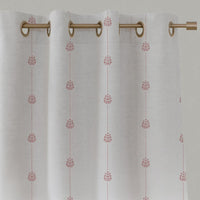 Pink Patterned Stripe Linen Eyelet Curtain - Maybel Dusty Pink - WHT - White base fabric.