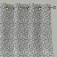 Grey Patterned Linen Eyelet Curtains - Nora Greige-WHT - White base fabric.