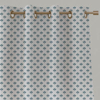 Blue Botanical Linen Eyelet Curtain - Olgie Paris Blue-WHT - White base fabric.