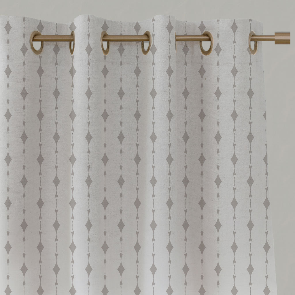 Neutral / Grey Patterned Linen Eyelet Curtains - Olinka Grey Sand - White base fabric.