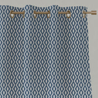 Blue Patterned Linen Eyelet Curtains - Oona Denim - White base fabric.