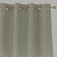 Green Patterned Linen Eyelet Curtains - Oona Moss - White base fabric.