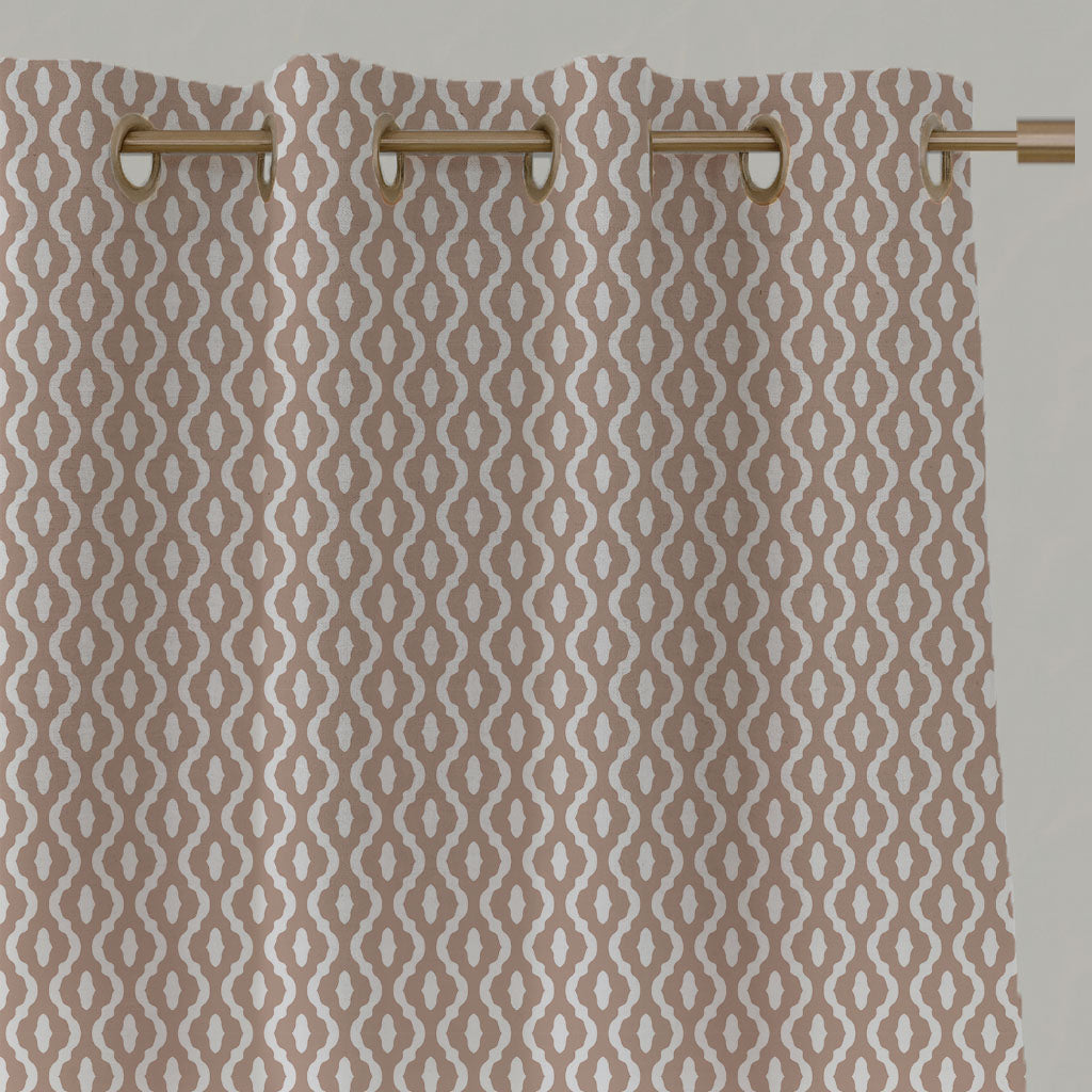 Pink Patterned Linen Eyelet Curtains - Oona New Blush - White base fabric.