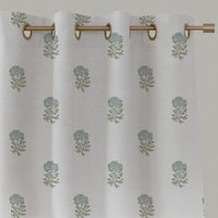 Light Green Floral Linen Eyelet Curtain - Pearlie Sage-WHT - White base fabric.