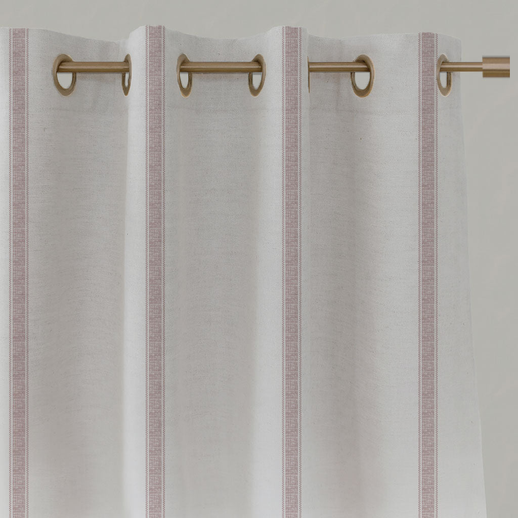 Pink Striped Linen Eyelet Curtains - Rune Peony - White base fabric.