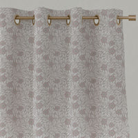Grey / Pink Floral Linen Eyelet Curtains - Ruth Peony - White base fabric.