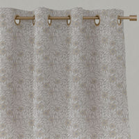 Neutral / Grey / Brown Floral Linen Eyelet Curtains - Ruth Powder Sand - White base fabric.
