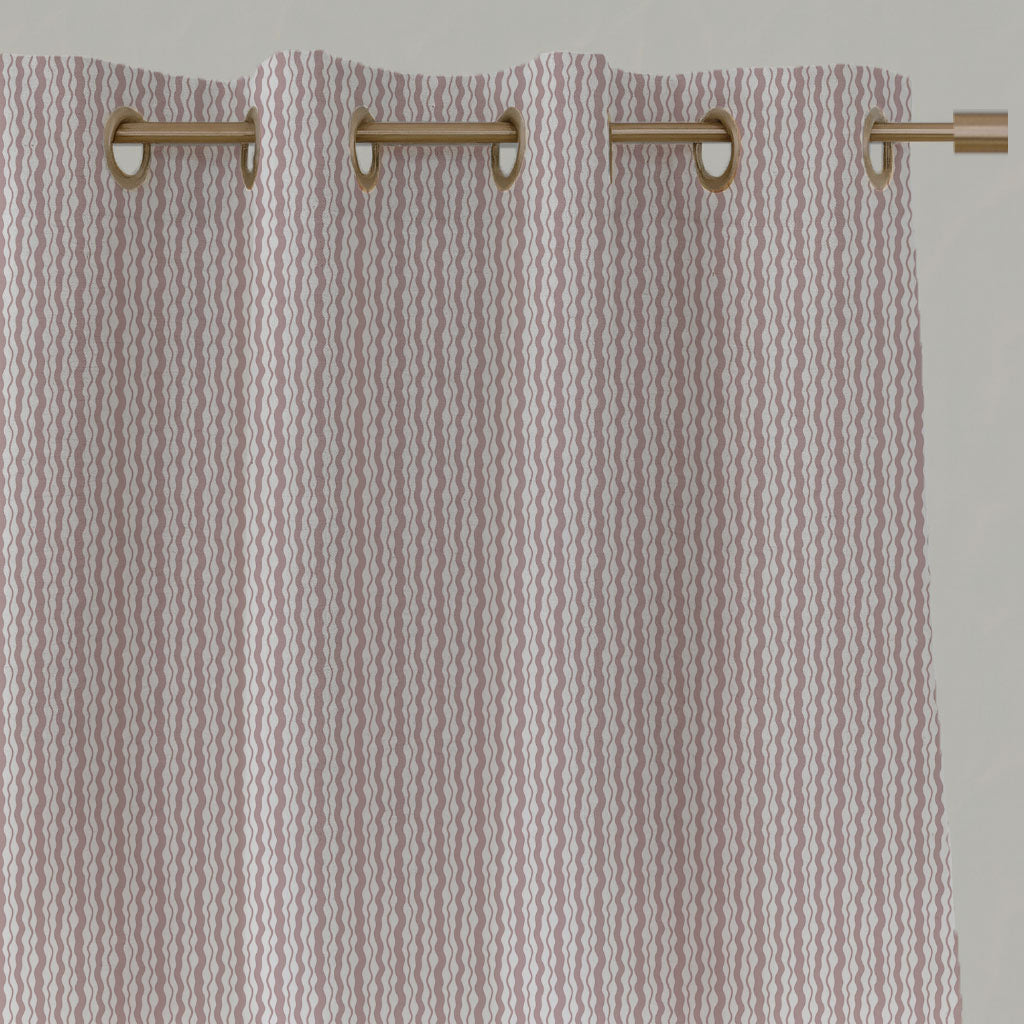 Pink Patterned Linen Eyelet Curtains - Safiya Peony-WHT - White base fabric.
